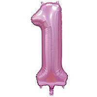 Шар (40''/102 см) Цифра, 1, Сатин Pink, 1 шт.