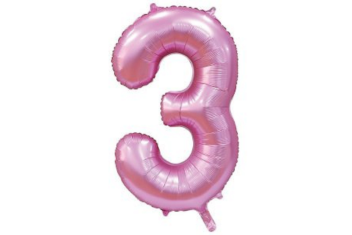 Шар (40''/102 см) Цифра, 3, Сатин Pink, 1 шт.