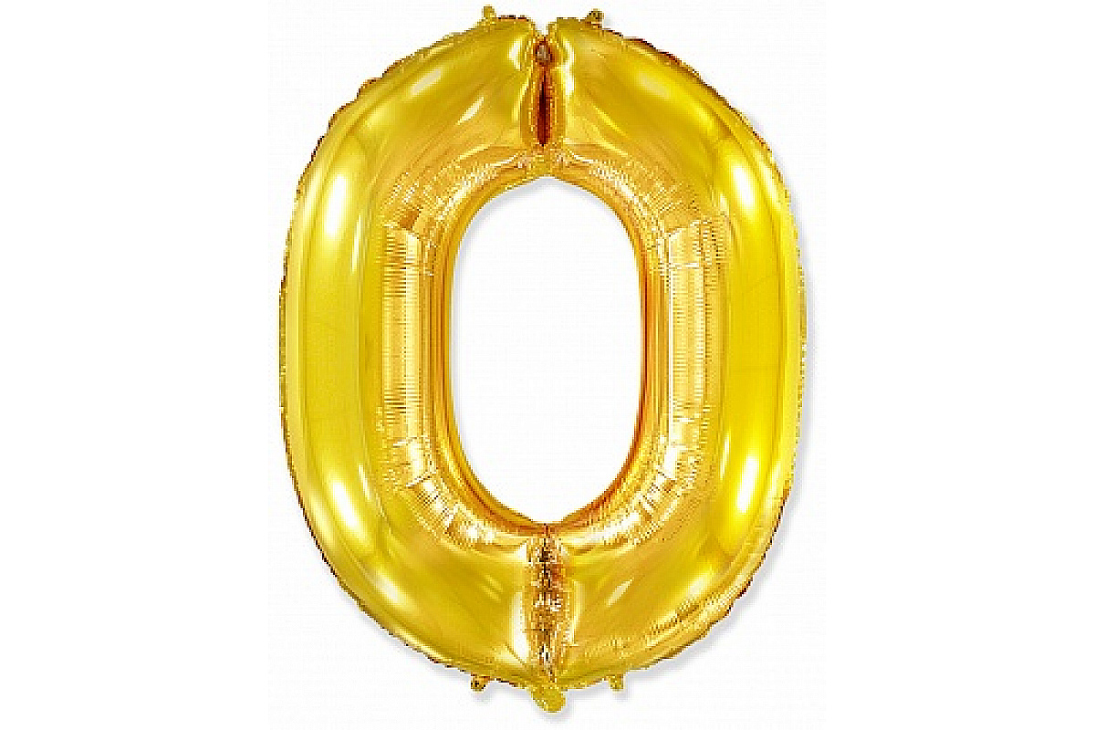 Шар (40''/102 см) Цифра, 0, Золото, 1 шт.