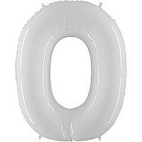 Шар (40''/102 см) Цифра, 0, Белый, 1 шт.