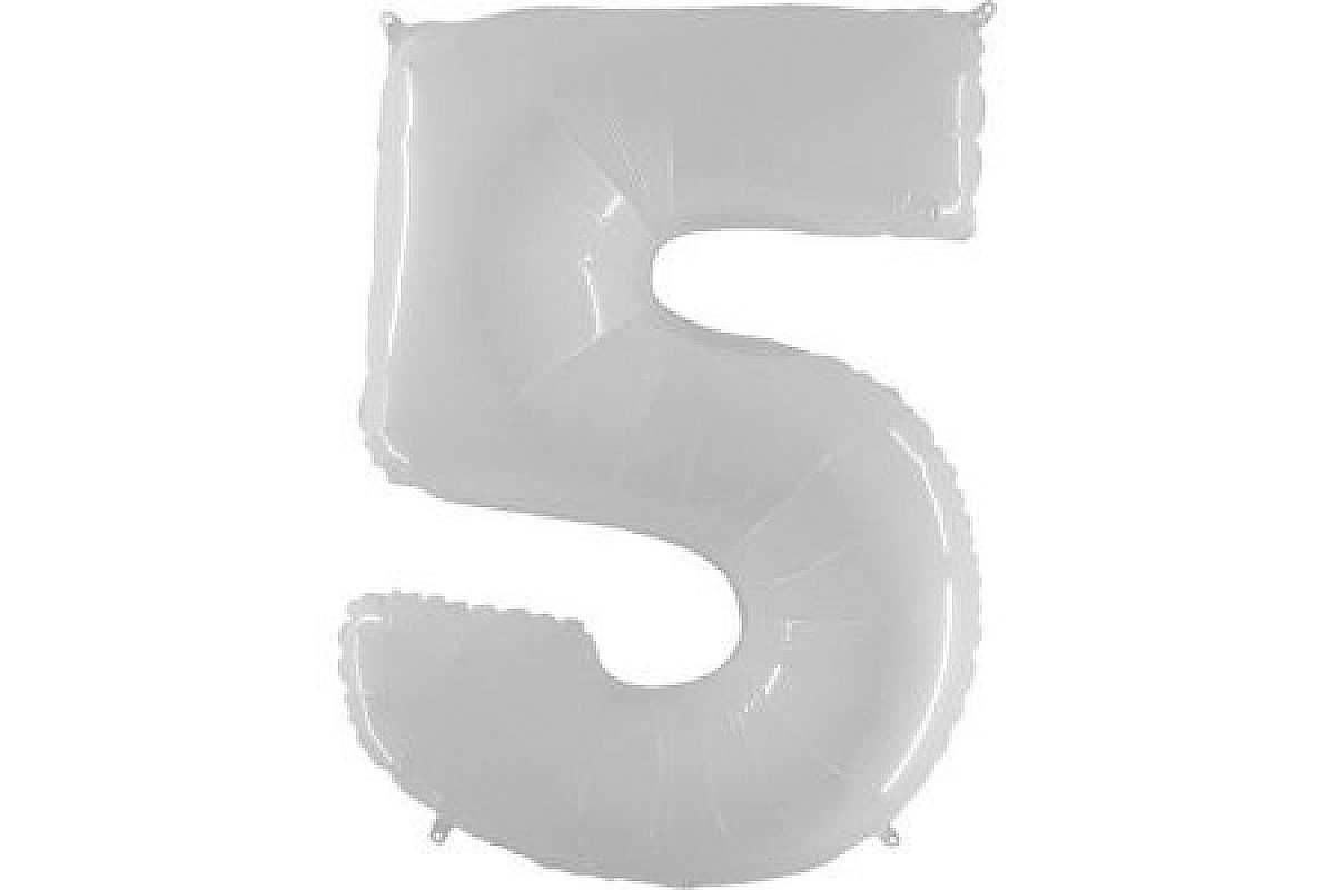 Шар (40''/102 см) Цифра, 5, Белый, 1 шт.