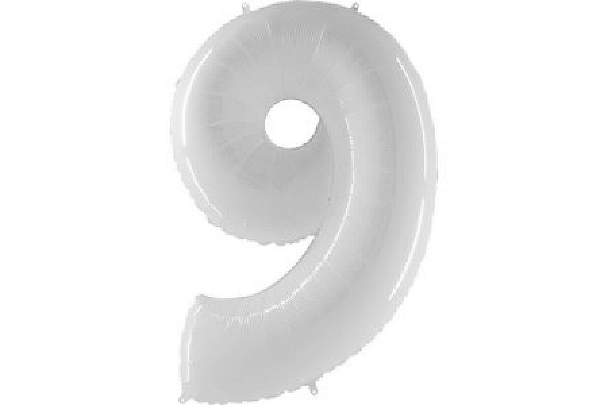 Шар (40''/102 см) Цифра, 9, Белый, 1 шт.