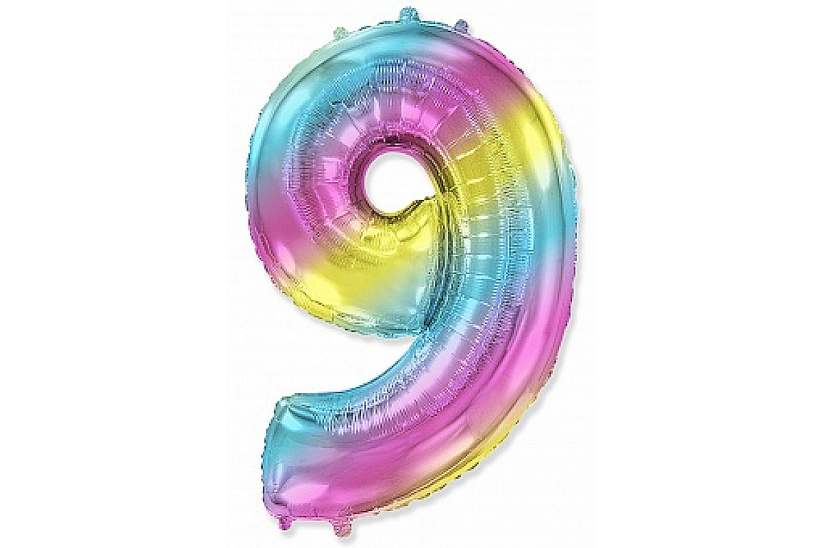 Шар (40''/102 см) Цифра, 9 Диагональная радуга, 1 шт.