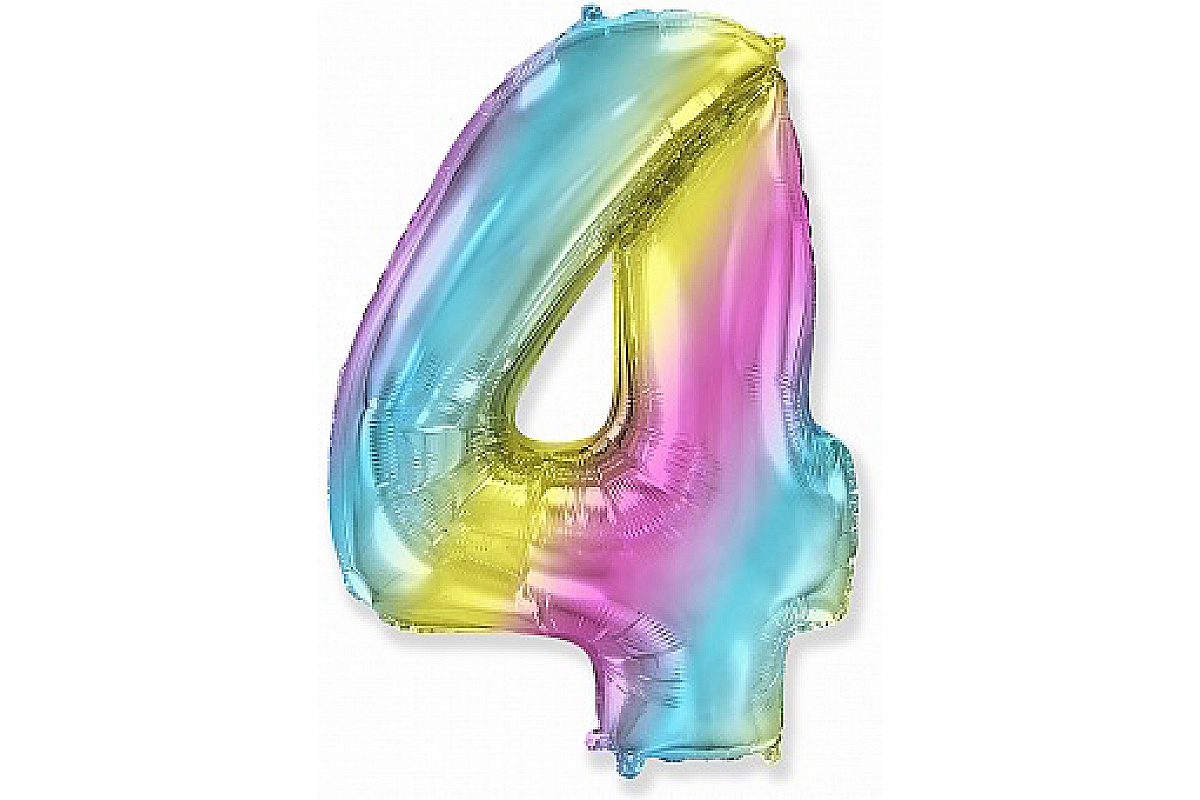 Шар (40''/102 см) Цифра, 4 Диагональная радуга, 1 шт.