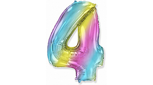 Шар (40''/102 см) Цифра, 4 Диагональная радуга, 1 шт.