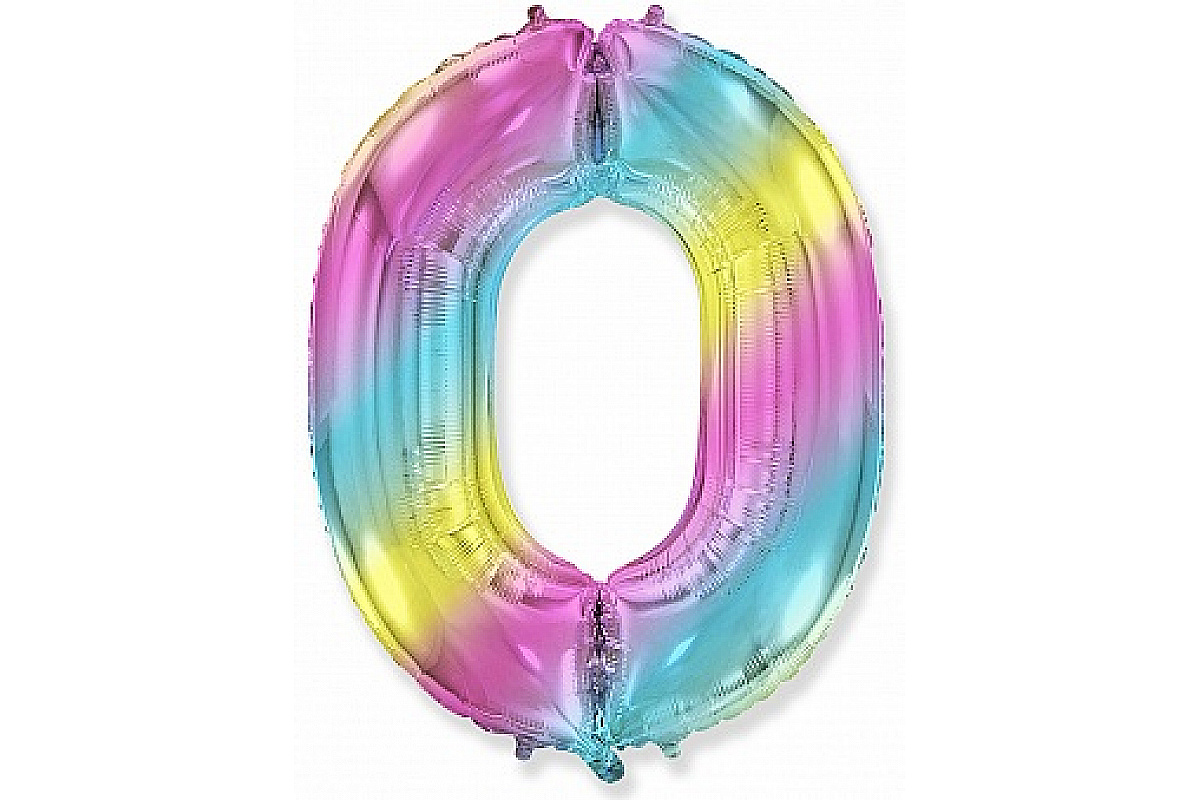 Шар (40''/102 см) Цифра, 0 Диагональная радуга, 1 шт.