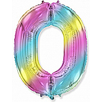Шар (40''/102 см) Цифра, 0 Диагональная радуга, 1 шт.