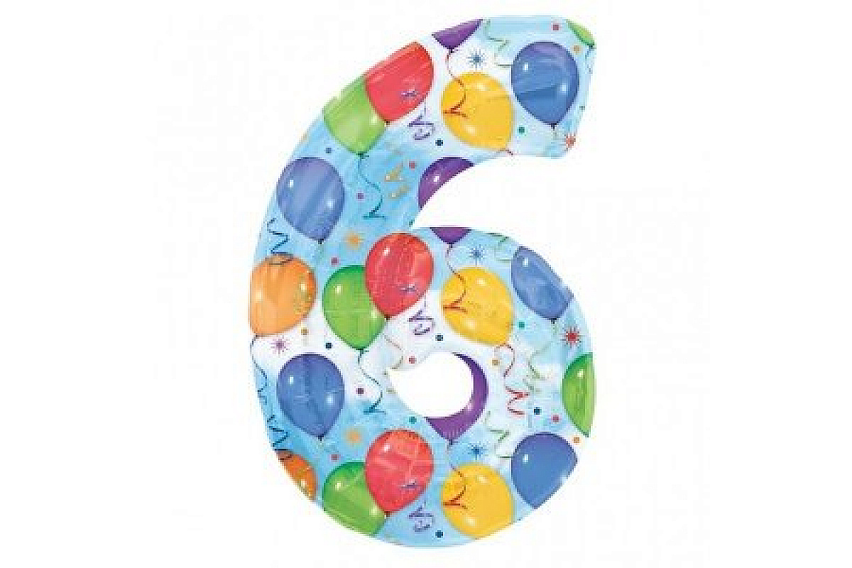 Шар (40''/102 см) Цифра, 6, Дизайн-шарики, 1 шт.