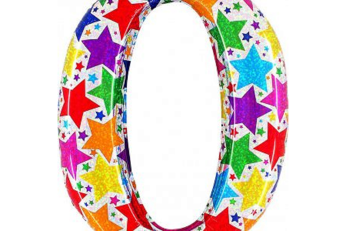 Шар (40''/102 см) Цифра, 0 Звезды голография, 1 шт.