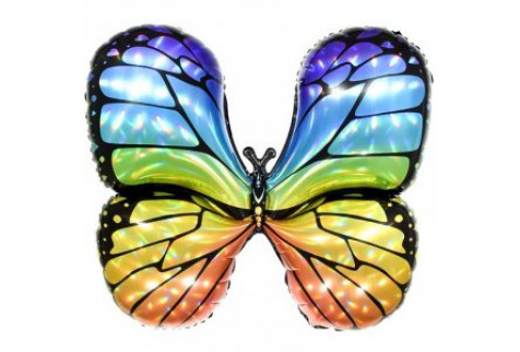 Фольгированная фигура шар Бабочка Яркая радуга Голография, 1 шт.