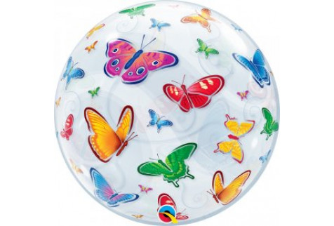 Фольгированный круг шар BUBBLE Бабочки, 1 шт.