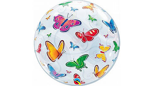Фольгированный круг шар BUBBLE Бабочки, 1 шт.