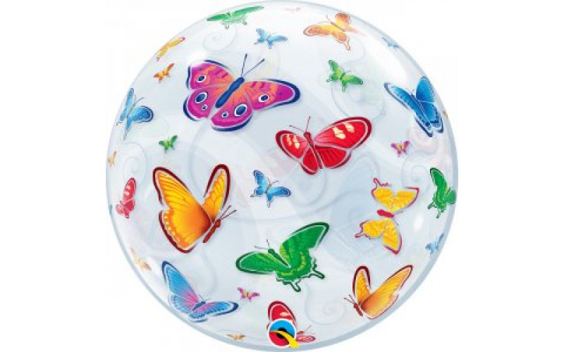 Фольгированный круг шар BUBBLE Бабочки, 1 шт.