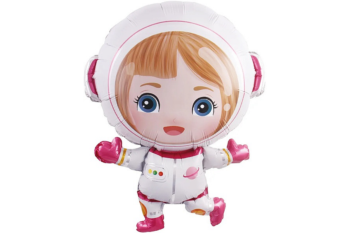 Шар (28''/71 см) Фигура, Девочка Космонавт, Розовый, 1 шт.