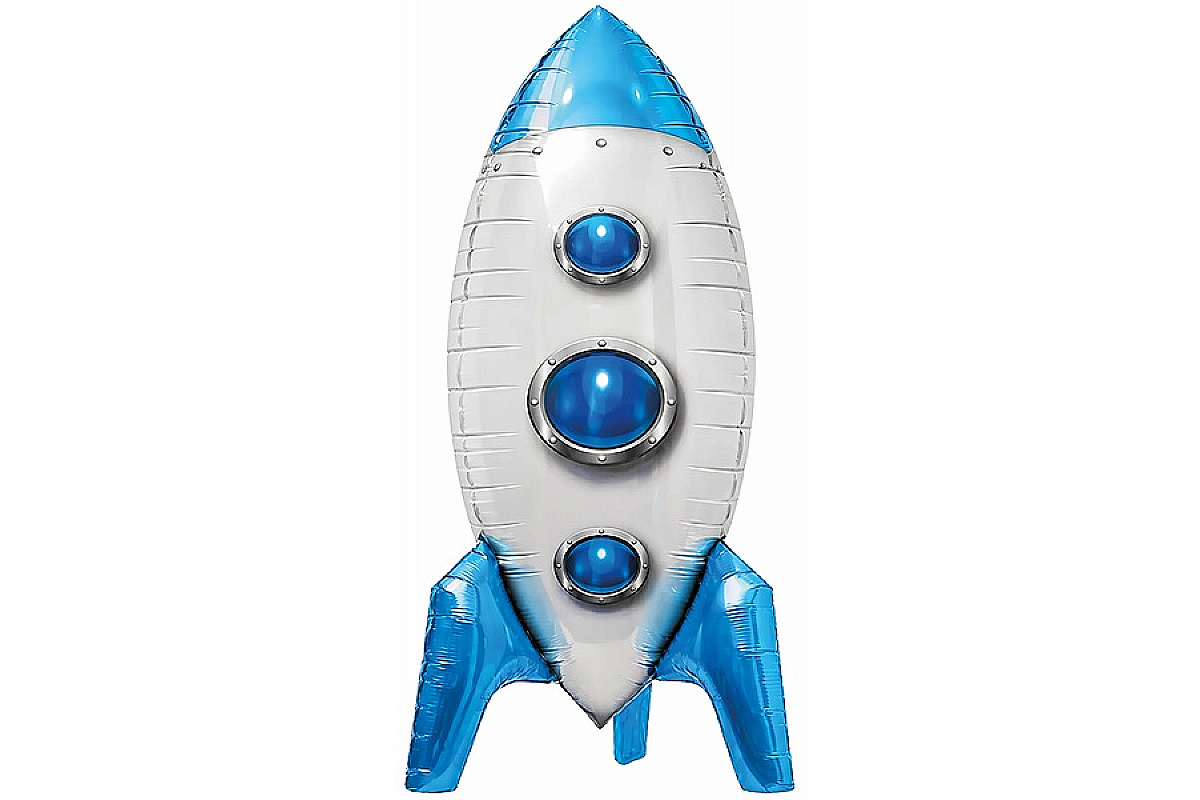 Шар (32''/81 см) Фигура, 3D Ракета, Синий, 1 шт.