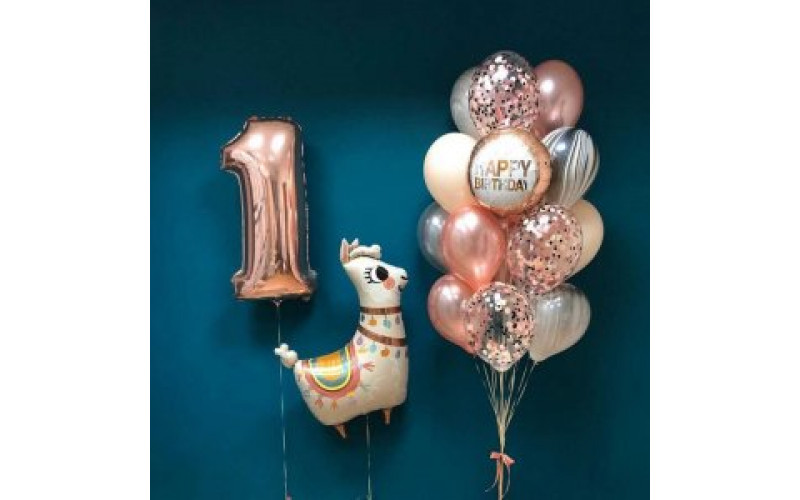 Набор шаров с ламой "Первый день рождения"