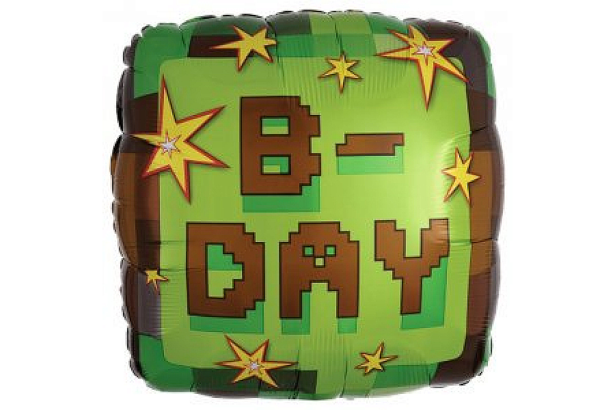 Шар (46 см.) Квадрат, Party B-DAY Пиксели, Зелёный 1 шт.