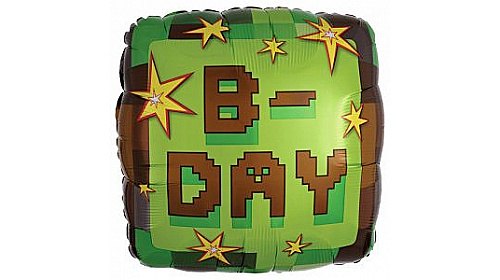 Шар (46 см.) Квадрат, Party B-DAY Пиксели, Зелёный 1 шт.