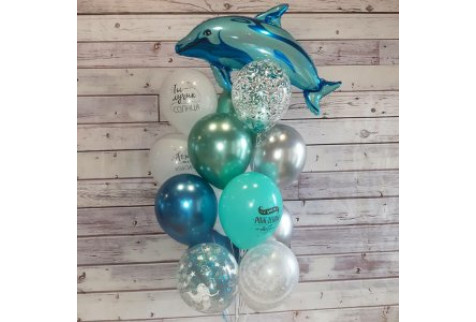 Фонтан из шаров "С днём рождения! Дельфин"