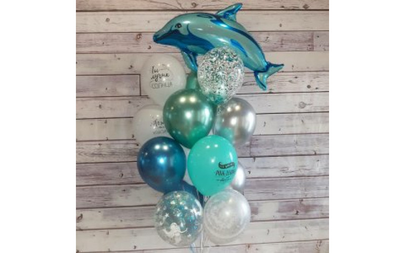 Фонтан из шаров "С днём рождения! Дельфин"