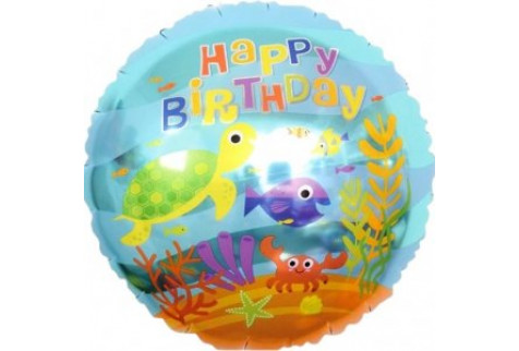 Фольгированный шар фигура (46 см.)”С Днем Рождения (подводный мир)” 1 шт.