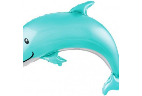Фольгированный шар фигура (117 см.)”Счастливый дельфин, Бирюзовый” 1 шт.