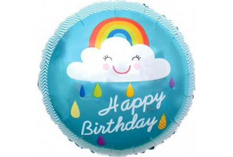 Фольгированный шар фигура (46 см.)”С Днем Рождения! (облако и радуга), голубой” 1 шт.