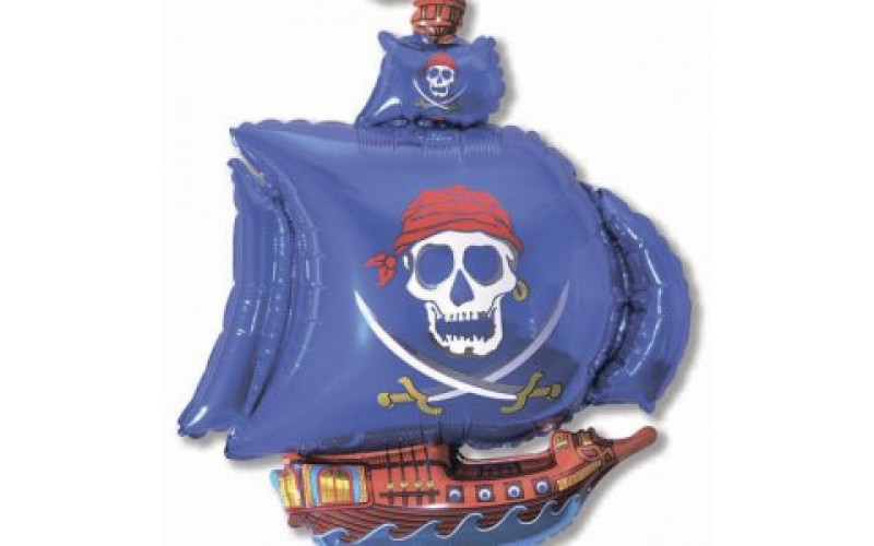 Фольгированный шар фигура (56 х 96 см.)”Корабль пиратский” синий 1 шт.