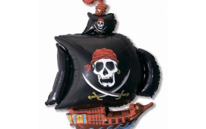Фольгированный шар фигура (56 х 96 см.)”Корабль пиратский” чёрный 1 шт.