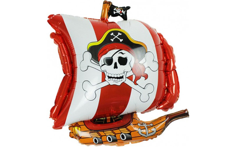 Шар (27»/69 см) Фигура, Пиратский корабль, Красный, 1 шт.