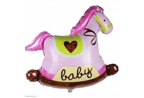 Фольгированная фигура шар Качалка лошадка розовая, 1 шт.