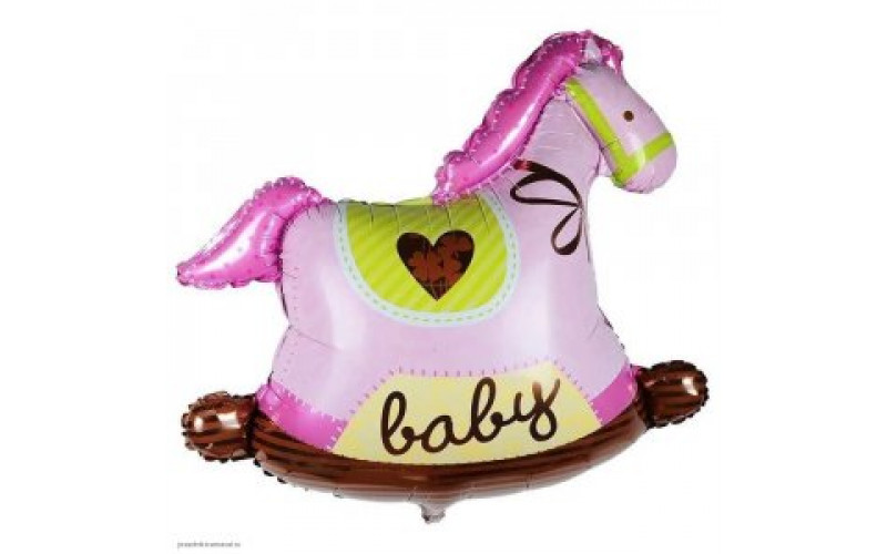 Фольгированная фигура шар Качалка лошадка розовая, 1 шт.