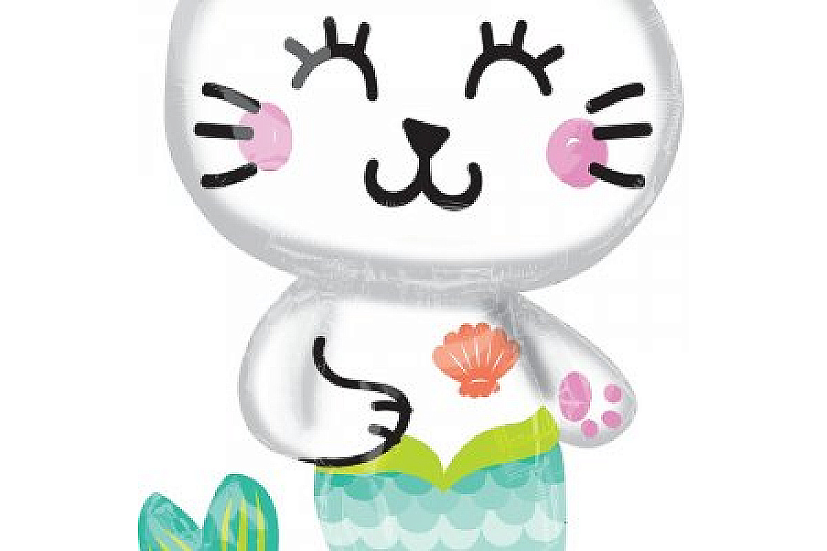 Фольгированный шар фигура (78 см.)”Котенок-Русалка” 1 шт.