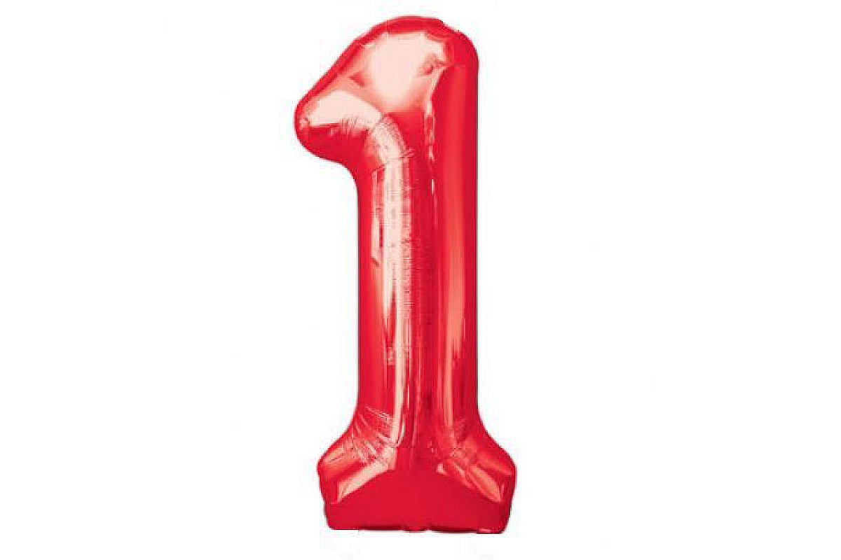 Шар (40''/102 см) Цифра, 1, Красный, 1 шт.