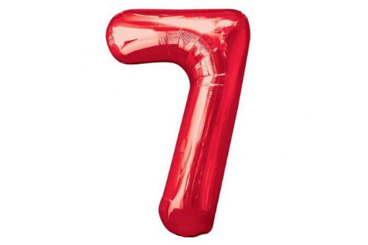 Шар (40''/102 см) Цифра, 7, Красный, 1 шт.