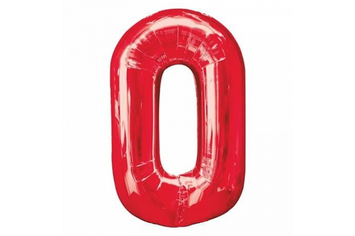 Шар (40''/102 см) Цифра, 0, Красный, 1 шт.