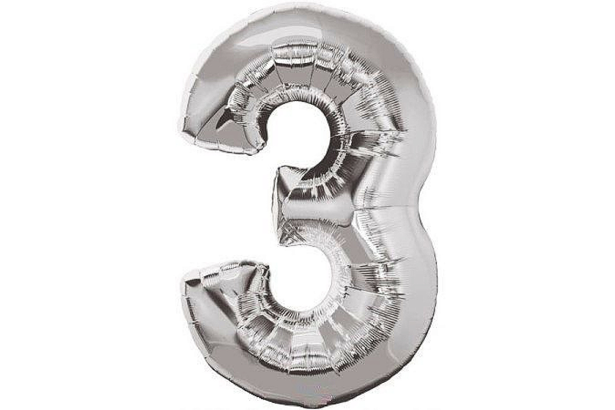 Шар черная цифра 3 (102 см), 1 шт.