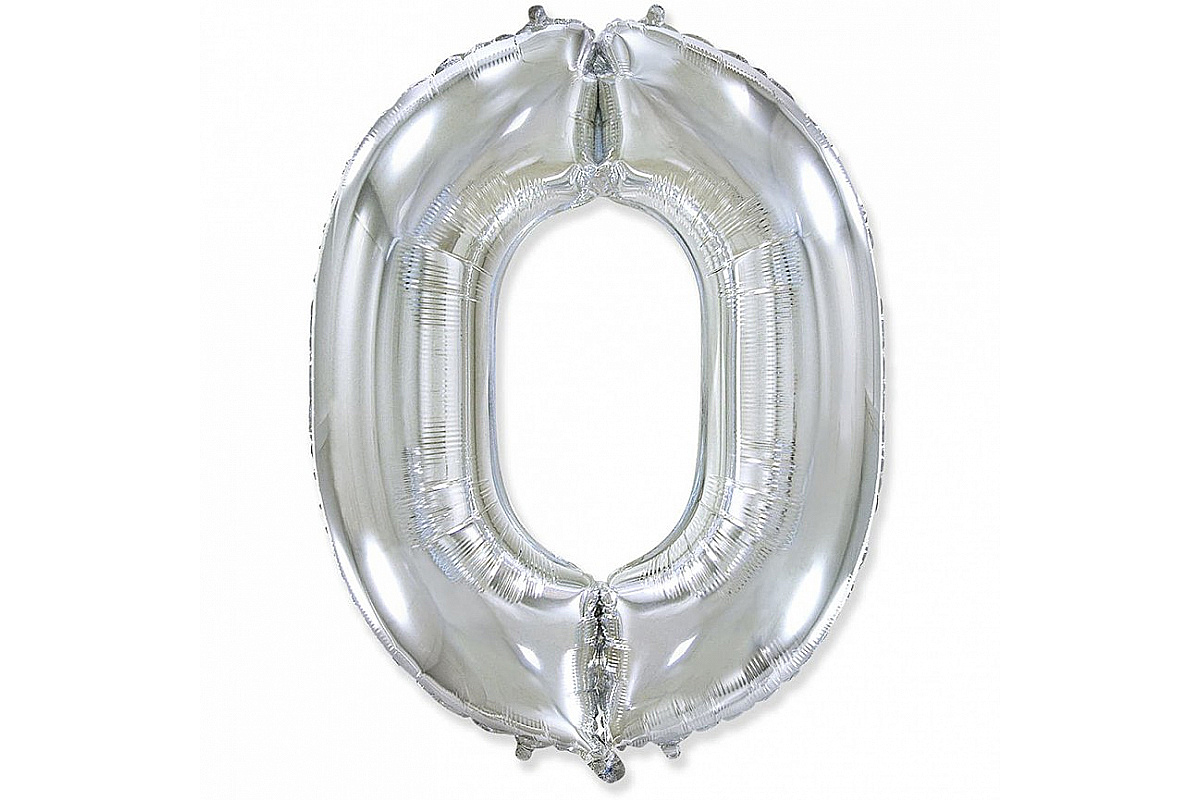 Шар серебряная цифра 0 (102 см), 1 шт.
