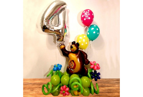 Композиция из шаров "С днем рождения" Маша и Медведь