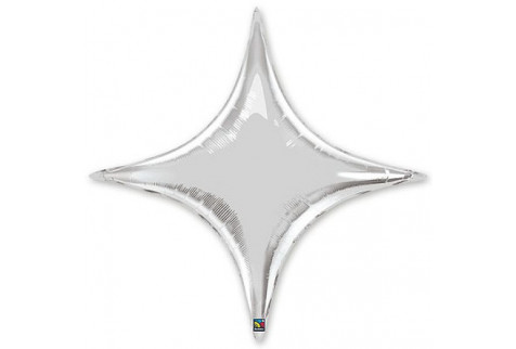 Шар (28''/71 см) Звезда, 4х-конечная, Серебро