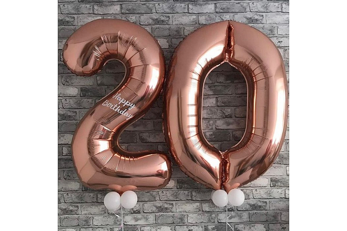 Фольгированные цифры 20 розовое золото