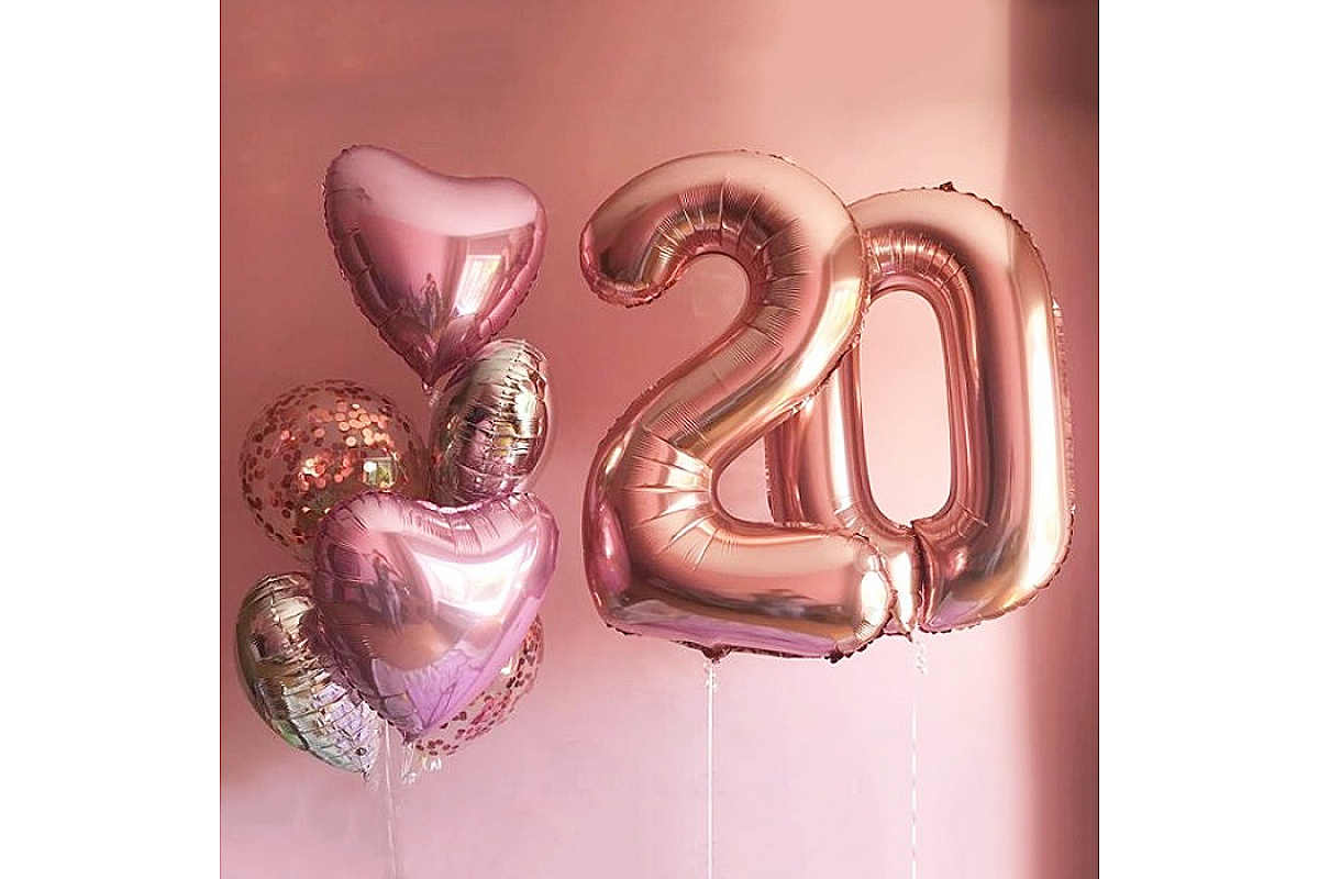 Шары на 20 лет для девушки в розовом золоте