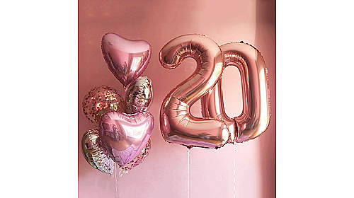 Шары на 20 лет для девушки в розовом золоте