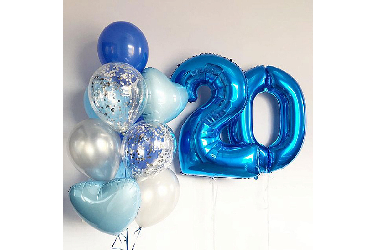 Шары на 20 лет сине-голубые
