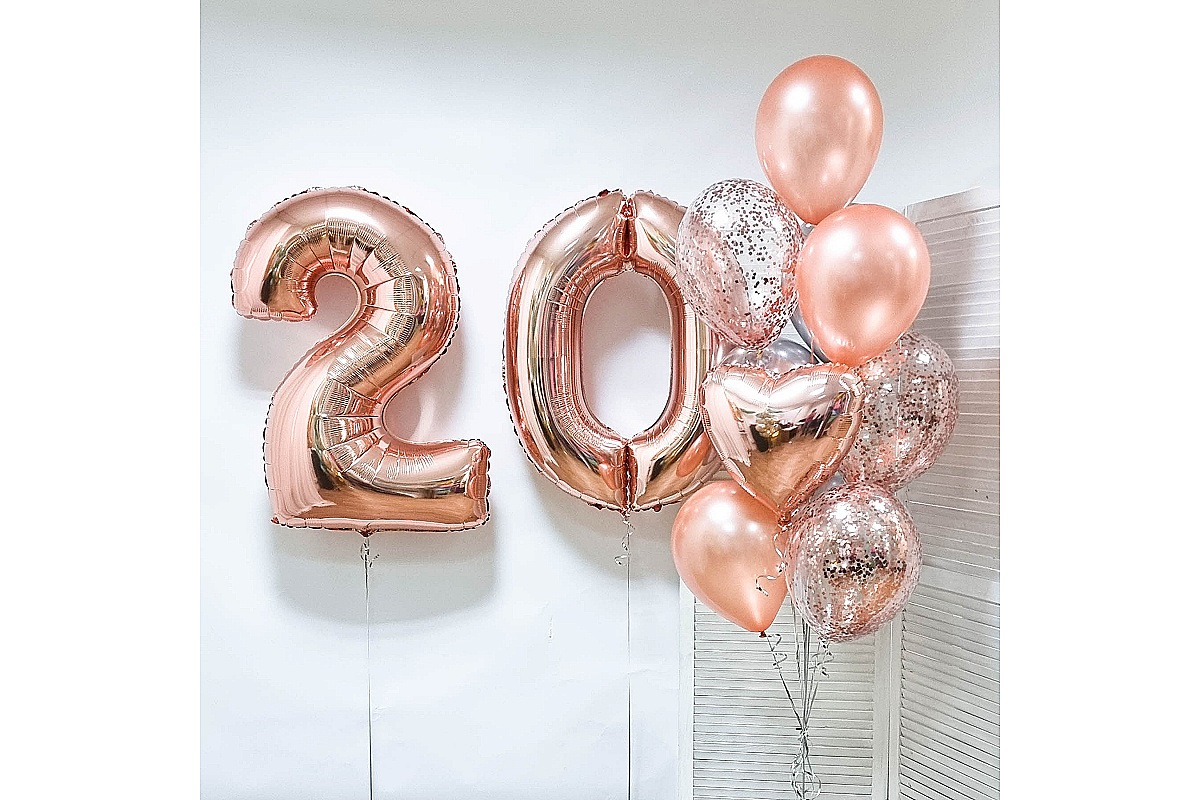 Шары на 20 лет розовое золото