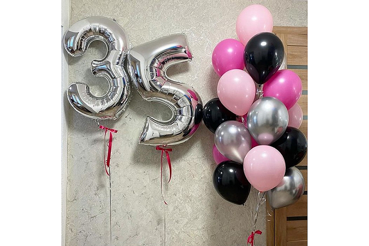 Шары на 35 лет черно-розовые