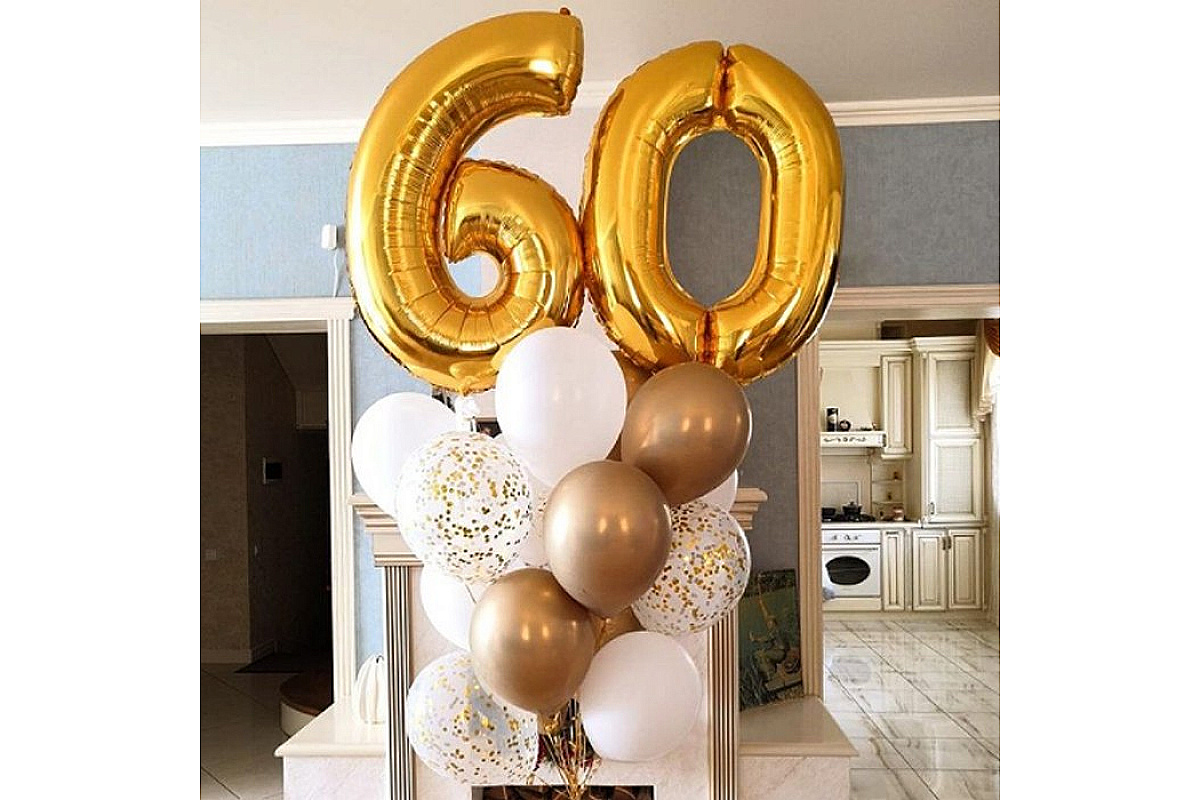 Шары на 60 лет бело-золотые