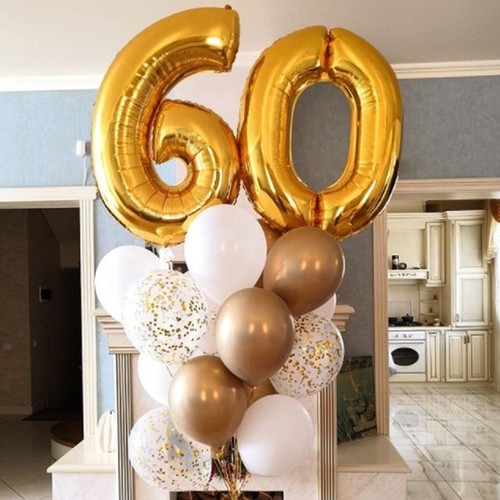 Шары на 60 лет бело-золотые