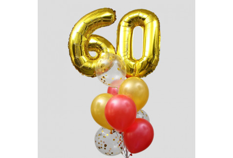 Фонтан из шаров "60 лет золото"