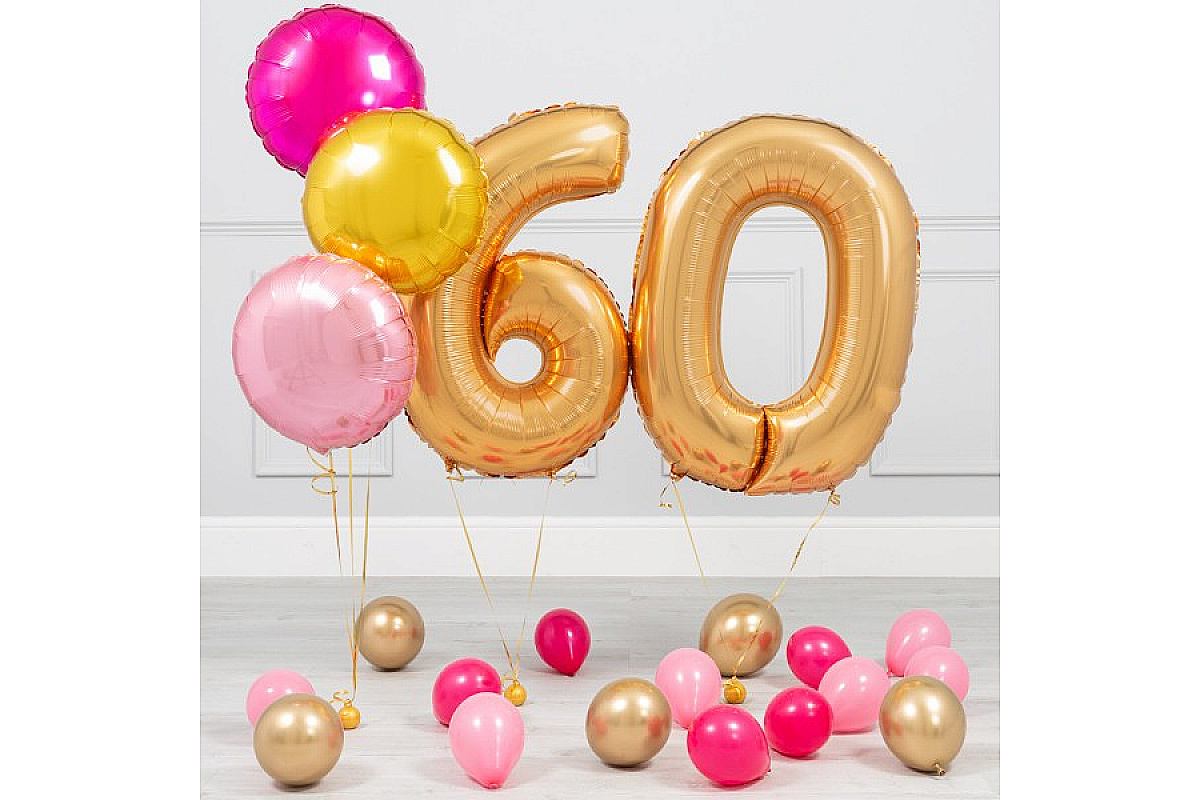 Шары на 60 лет золотой хром